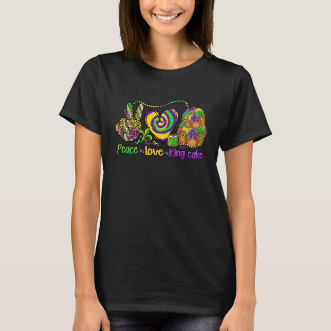 Camiseta Peace Love King Cake Mardi Gras Hombres Mujeres Ni (Anverso)