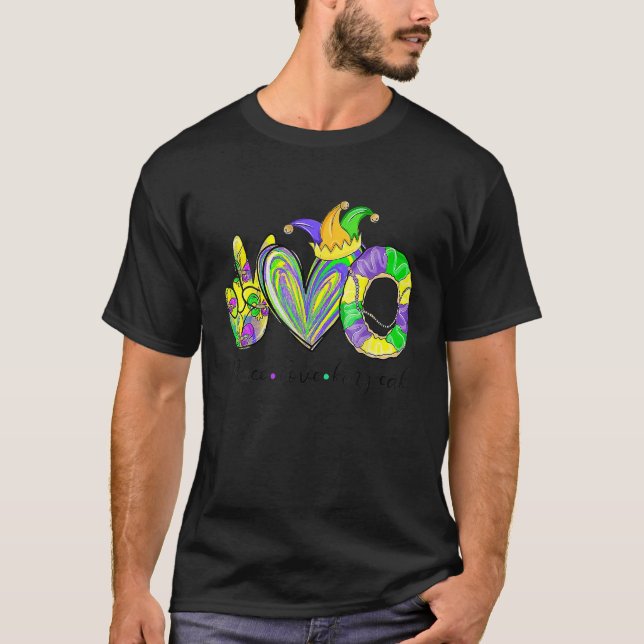 Camiseta Peace Love King Cake Mardi Gras T Hombres Mujeres  (Anverso)