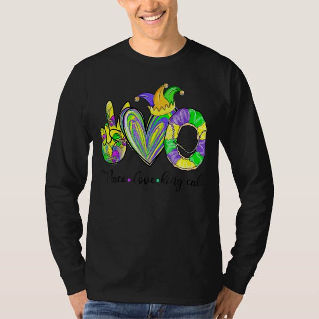 Camiseta Peace Love King Cake Mardi Gras T Hombres Mujeres  (Anverso)