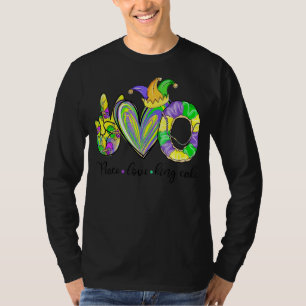 Camiseta Peace Love King Cake Mardi Gras Tshirt Men K