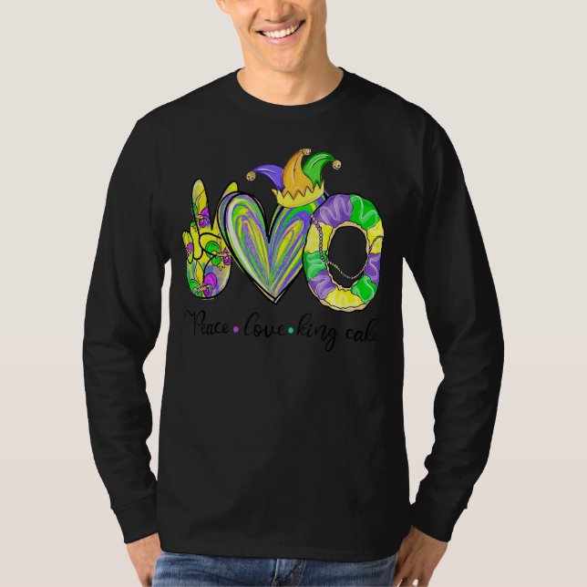 Camiseta Peace Love King Cake Mardi Gras Tshirt Men K (Anverso)