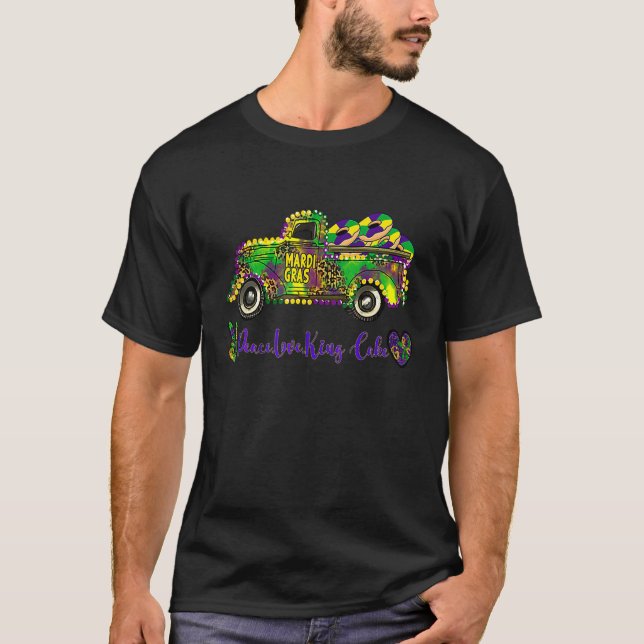 Camiseta Peace Love King Cake Shirny Funny Mardi Gras Carni (Anverso)