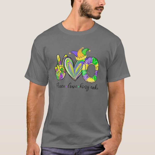 Camiseta Peace Love King Cake T Para Hombres Mujeres Niños  (Anverso)