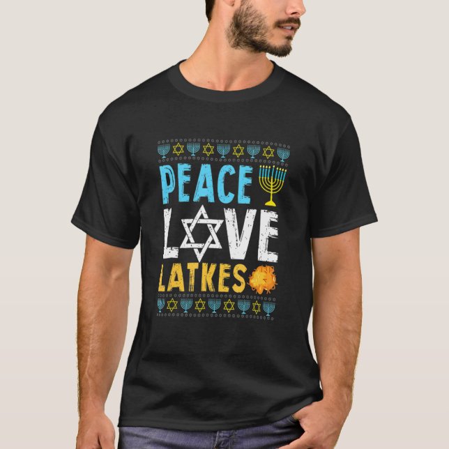 Camiseta Peace Love Latkes  Hanukkah Chanukah Jewish 2 (Anverso)