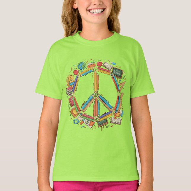 Camiseta Peace Love Learning | Pencil Peace Sign | Back To  (Anverso)