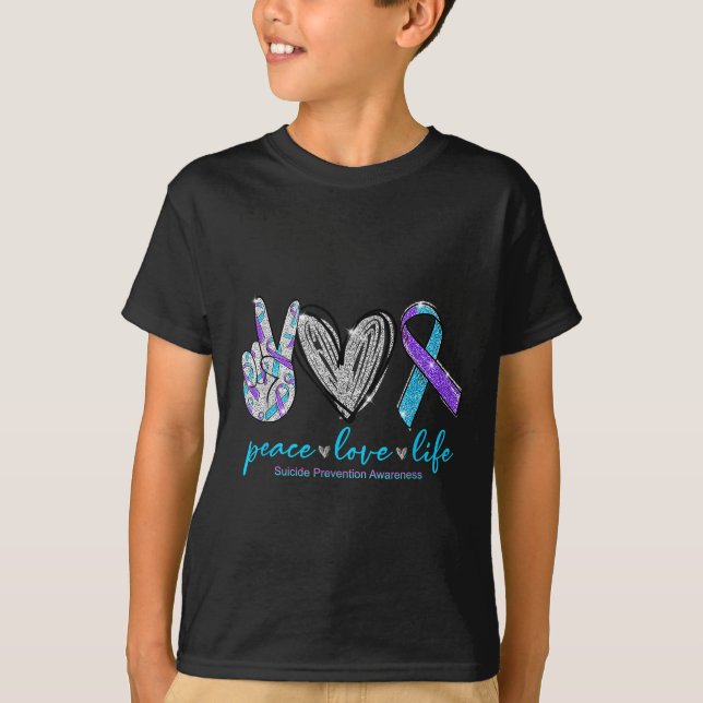 Camiseta Peace Love Life Suicide Prevention Awareness Heart (Anverso)