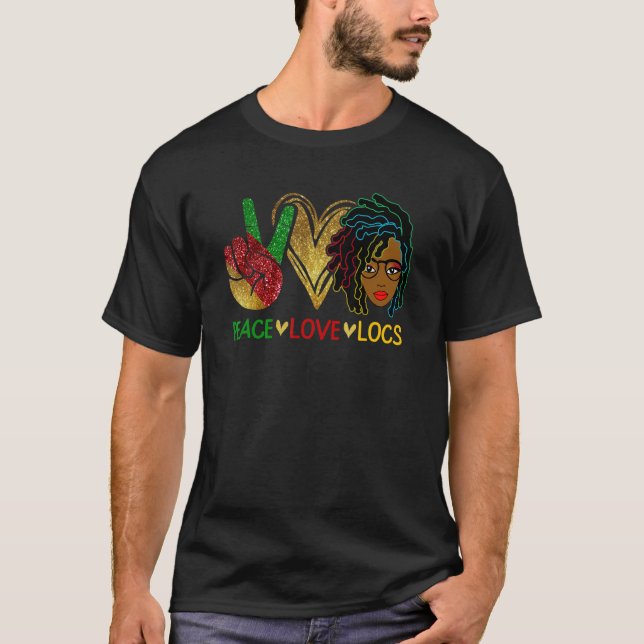 Camiseta Peace Love Loc'd Hair Black Women Melanin Afro Lov (Anverso)