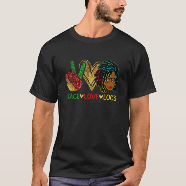Camiseta Peace Love Loc'd Hair Black Women Melanin Afro Lov (Anverso)