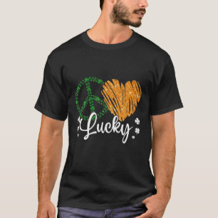 Camiseta Peace Love Luck Gold Purpurina Shamrock St. Patric
