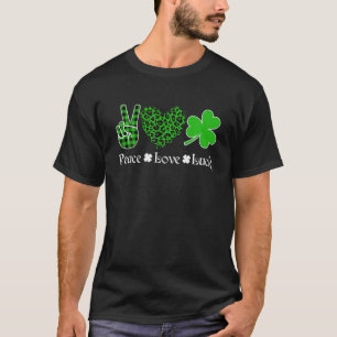 Camiseta Peace Love Luck Peace Heart Shamrock St Patrick's