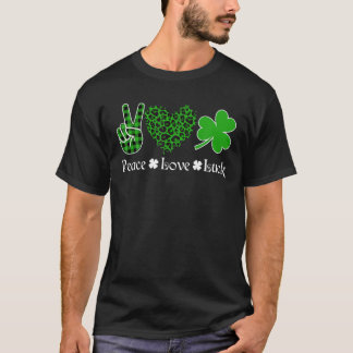Camiseta Peace Love Luck Peace Heart Shamrock St Patrick's