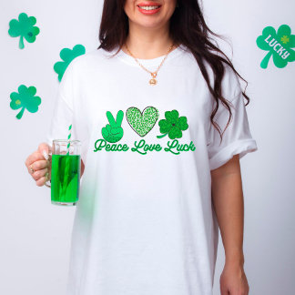 Camiseta Peace Love Luck St Patricks Day Green Leopard