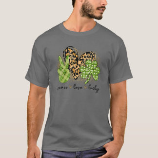 Camiseta Peace Love Lucky Leopard Heart Shamrock Irish St P