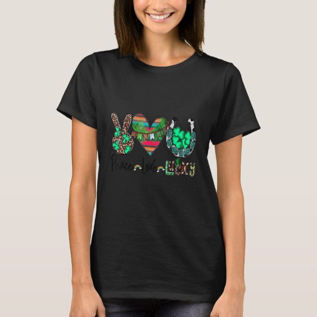 Camiseta Peace Love Lucky St. Patricks Day Horseshoe Wester (Anverso)