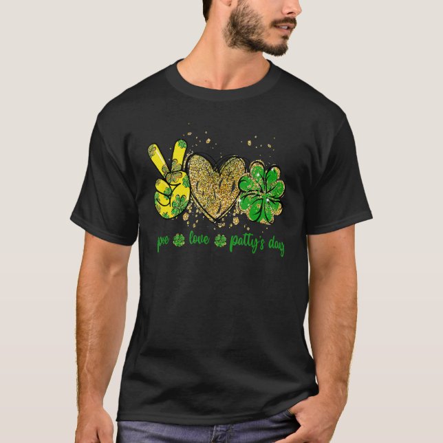 Camiseta Peace Love Lucky St Patricks Day Shamrock Leopard (Anverso)