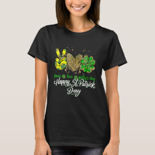 Camiseta Peace Love Lucky St Patricks Day Shamrock Leopard