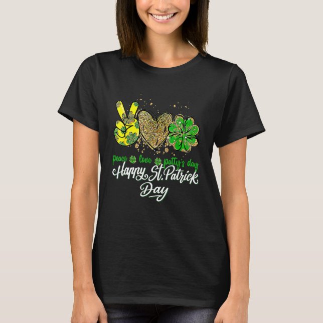 Camiseta Peace Love Lucky St Patricks Day Shamrock Leopard (Anverso)