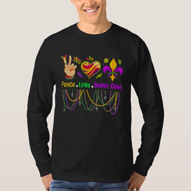 Camiseta Peace Love Mardi Gras Beads for women Carnival Par (Anverso)