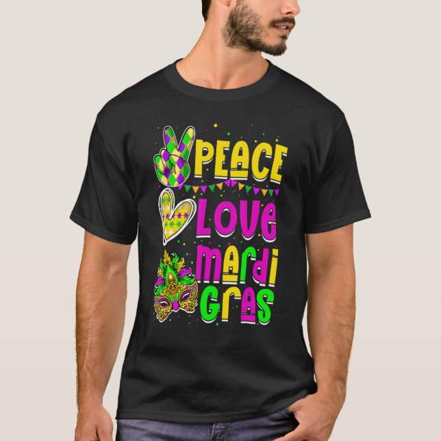 Camiseta Peace Love Mardi Gras Carnival Costume Festival Ma (Anverso)