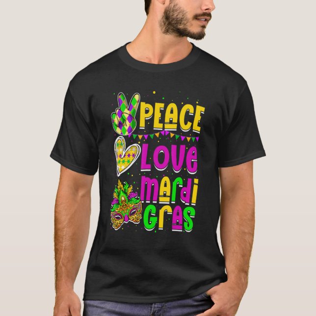 Camiseta Peace Love Mardi Gras Carnival Costume Festival Ma (Anverso)