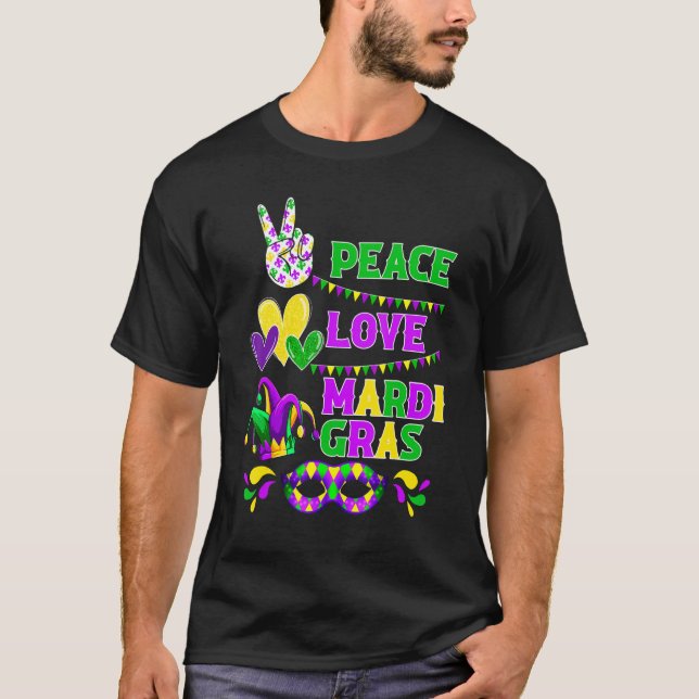 Camiseta Peace Love Mardi Gras Carnival Costume Festival Pa (Anverso)