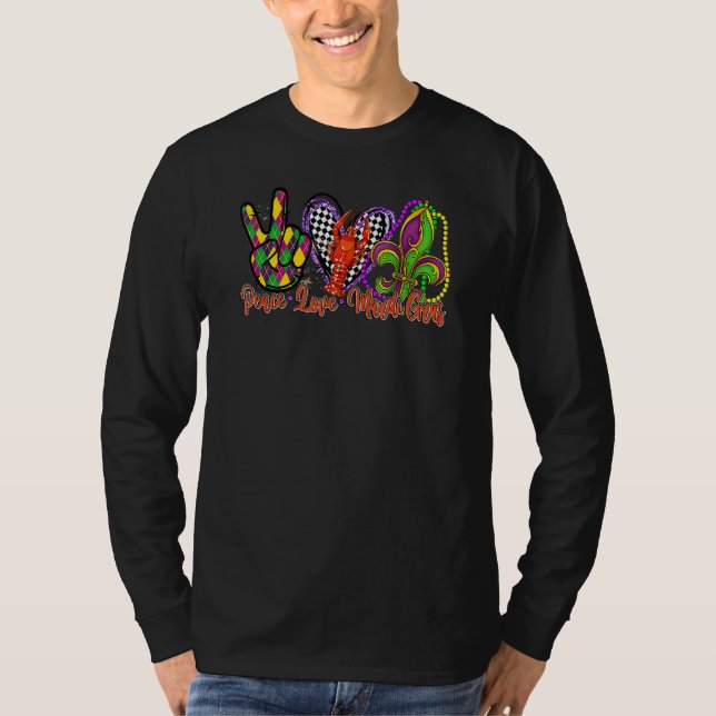 Camiseta Peace Love Mardi Gras Crawfish Heart Checked Festi (Anverso)