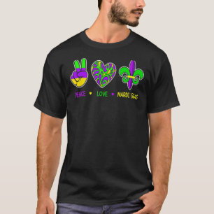 Camiseta Peace Love Mardi Gras Fleur De Lis Fat Tuesdays