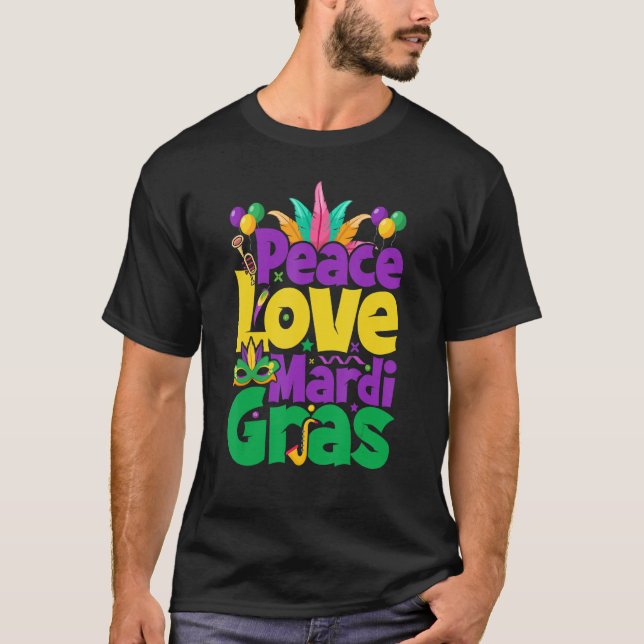 Camiseta Peace Love Mardi Gras for Women & Men (Anverso)