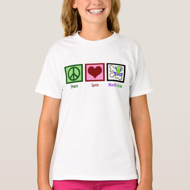 Camiseta Peace Love Mardi Gras Kids (Anverso)