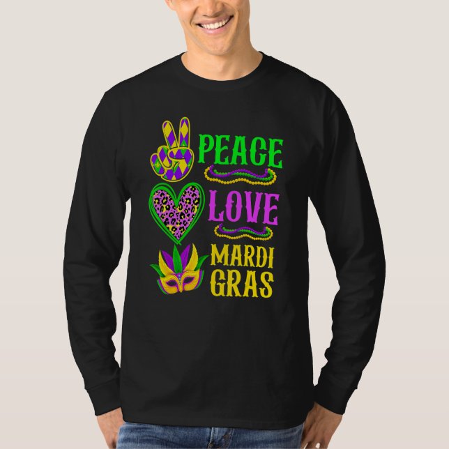 Camiseta Peace Love Mardi Gras Leopard Funny Festival Carni (Anverso)