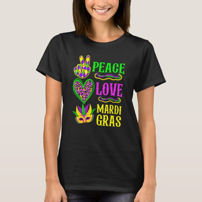 Camiseta Peace Love Mardi Gras Leopard Funny Festival Carni (Anverso)