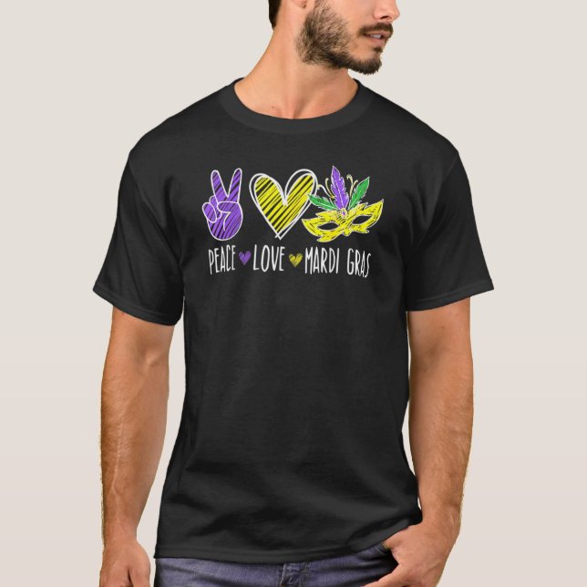 Camiseta Peace Love Mardi Gras New Orleans Louisiana Parade (Anverso)