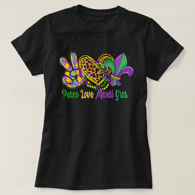 Camiseta 🎭 Peace Love Mardi Gras T-Shirt - Festividad y Di (Diseño del anverso)