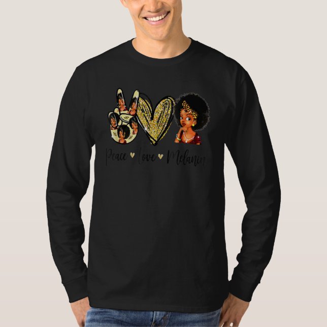 Camiseta Peace Love Melanin Pride With Hand Heart And Black (Anverso)