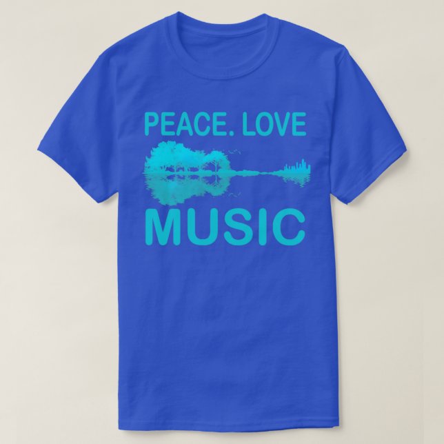 Camiseta Peace Love Music Guitar Lake Shadow Hippie (Diseño del anverso)