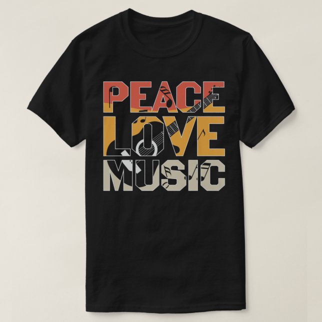 Camiseta Peace Love Music Guitar Player (Diseño del anverso)