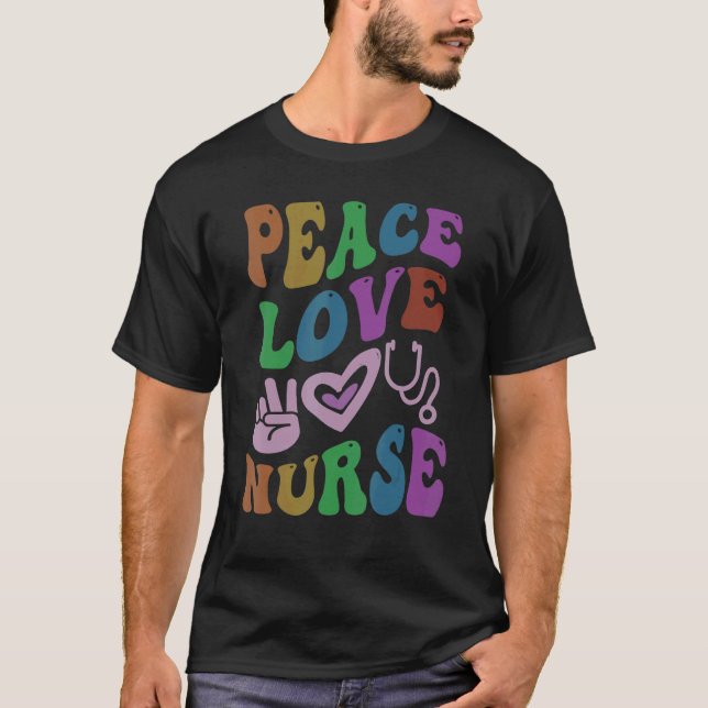 Camiseta PEACE LOVE NURSE Retro Wellness Groovy School 2 (Anverso)