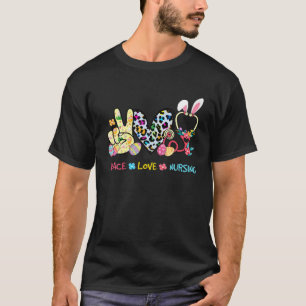 Camiseta Peace Love Nursing Easter Day Leopard Stethoscope