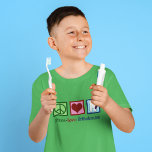 Camiseta Peace Love Orthodontics Kids<br><div class="desc">Un lindo regalo de vacaciones de ortodoncia para sus pacientes con un signo de paz,  corazón y un diente. Camiseta para niños de Peace Love Orthodontics para alguien que usa llaves</div>