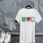 Camiseta Peace Love Pickleball<br><div class="desc">Camiseta Peace Love Pickleball o jugador de pelota de piquete con un lindo signo de paz,  corazón y una bola amarilla para el deporte.</div>
