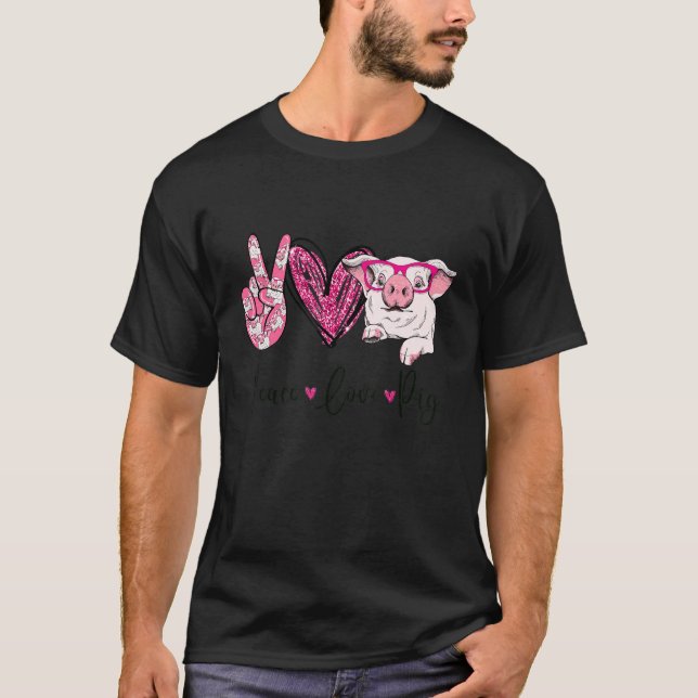 Camiseta Peace Love Pig Farmer Women Gifts Hand Sign Heart  (Anverso)