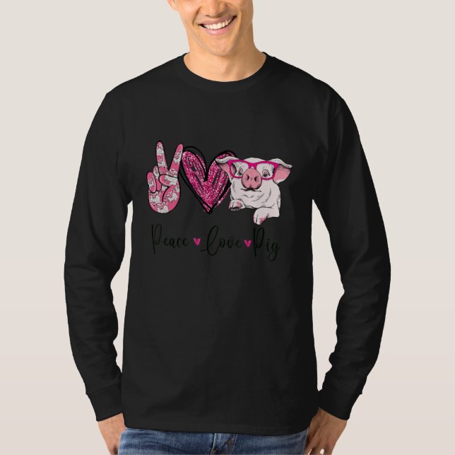 Camiseta Peace Love Pig Farmer Women Gifts Hand Sign Heart  (Anverso)