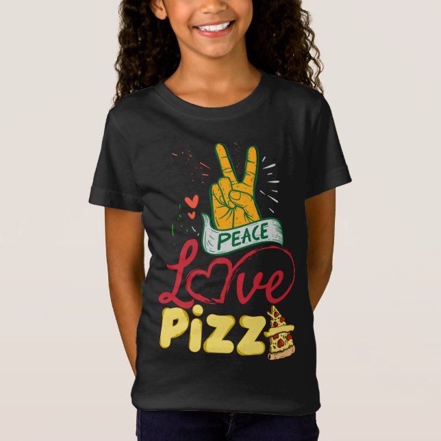 Camiseta Peace Love Pizza Graciosos Regalos De Pizza Para H (Anverso)
