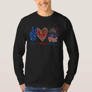 Camiseta Peace Love Poodle Dog Patriotic America Flag 4J