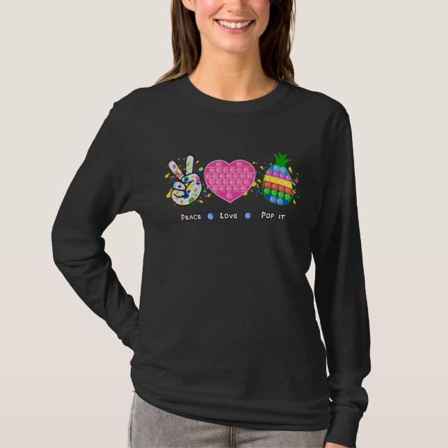 Camiseta Peace Love Pop It Pineapple Trendy Sensory Fidget (Anverso)