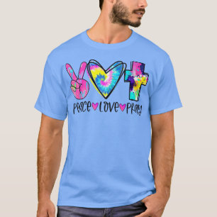 Camiseta Peace Love Pray Tie Dye Christian Cross Christian 