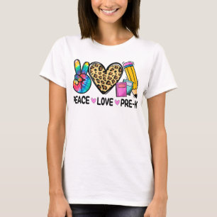 Camiseta Peace Love Pre-K Leopard Tie Dye Back To School