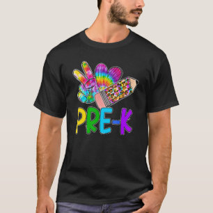 Camiseta Peace Love Pre K Tie Dye Leopardo Lápiz First Day