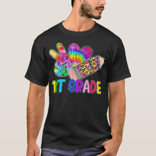 Camiseta Peace Love Primer grado Tie Dye Leopard Pencil