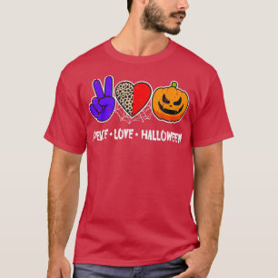 Camiseta Peace, Love, Pumpkin Fall Leopard Print Funny Hall